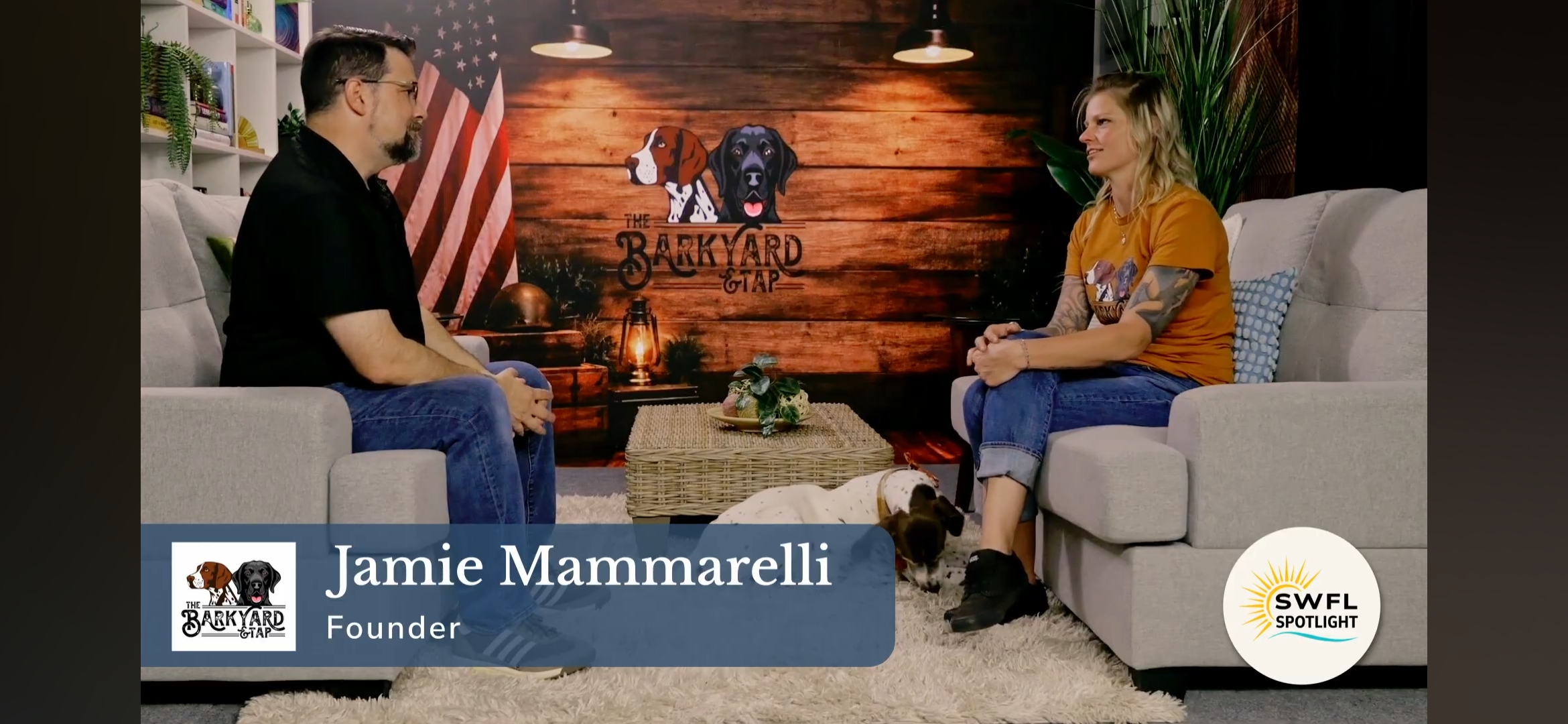 Barkyard and Tap founder Jamie Mammarelli featured in a SWFL Spotlight interview screenshot.