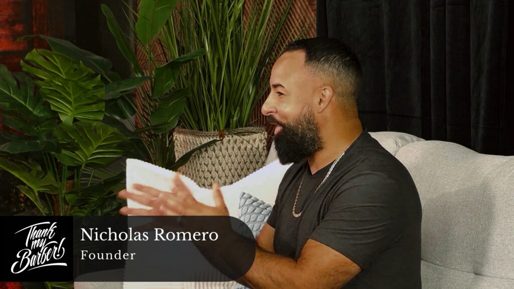 Nicholas Romero, founder of Thank My Barber, speaks during an interview at the MelloD Designs production studio in Southwest Florida.