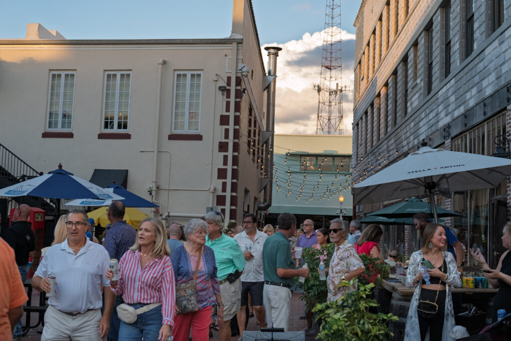 Downtown House of Pizza courtyard during River District Music Walk