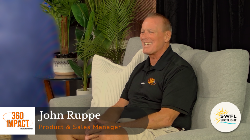 John Ruppe of 360 Impact Windows & Doors during his SWFL Spotlight interview in the MelloD Designs studio.